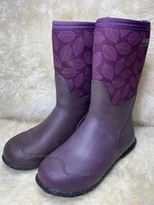 Kids BOGS Waterproof Boots Cool Range Purple Leafy Youth Size 5 CLEAN