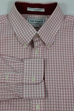 Paul Fredrick Mens Dress Shirt 17.5 35 Red Plaid Long Sleeve Button Down