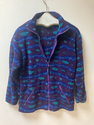 Vintage LL Bean Fleece Full Zip Jacket AOP Purple And Teal Fall