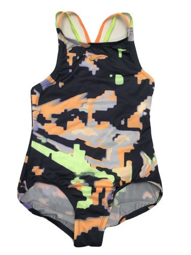 Nike Girl's Glitch Spiderback One-Piece Swimsuit, Orange, Sz M - Picture 2 of 3