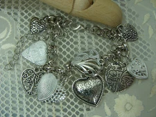 Love Heart Tree of Life Dangle Charms Silver Tone Tennis Bracelet Boho Romantic!