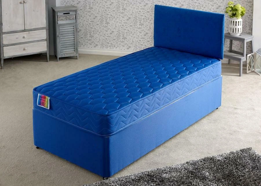 Girls Boys Blue 3ft Single Divan Bed Set With Mattress Storage Options Kids