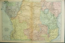 1894 Antik Landkarte ~ Central Afrika Europ&auml;ische Possessions Angola Kongo Staat