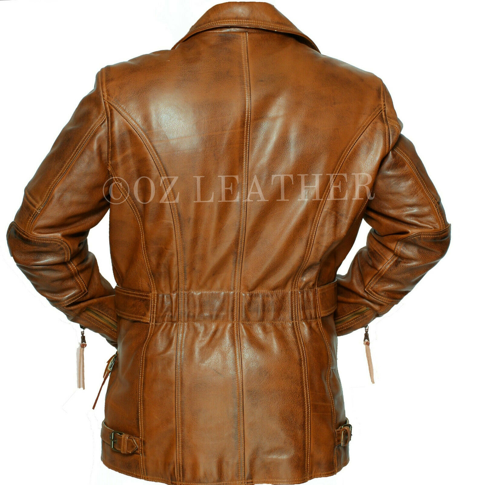 Men's Biker Long 3/4 Motorcycle Brown Cow Hide Leather Jacket/Coat | eBay