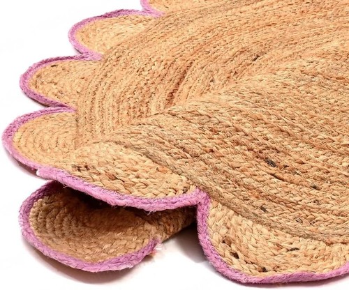 Natural Jute Scallop Round Rug, Scalloped Edge Rug Braided Boho Eco Large Rug - Picture 33 of 55