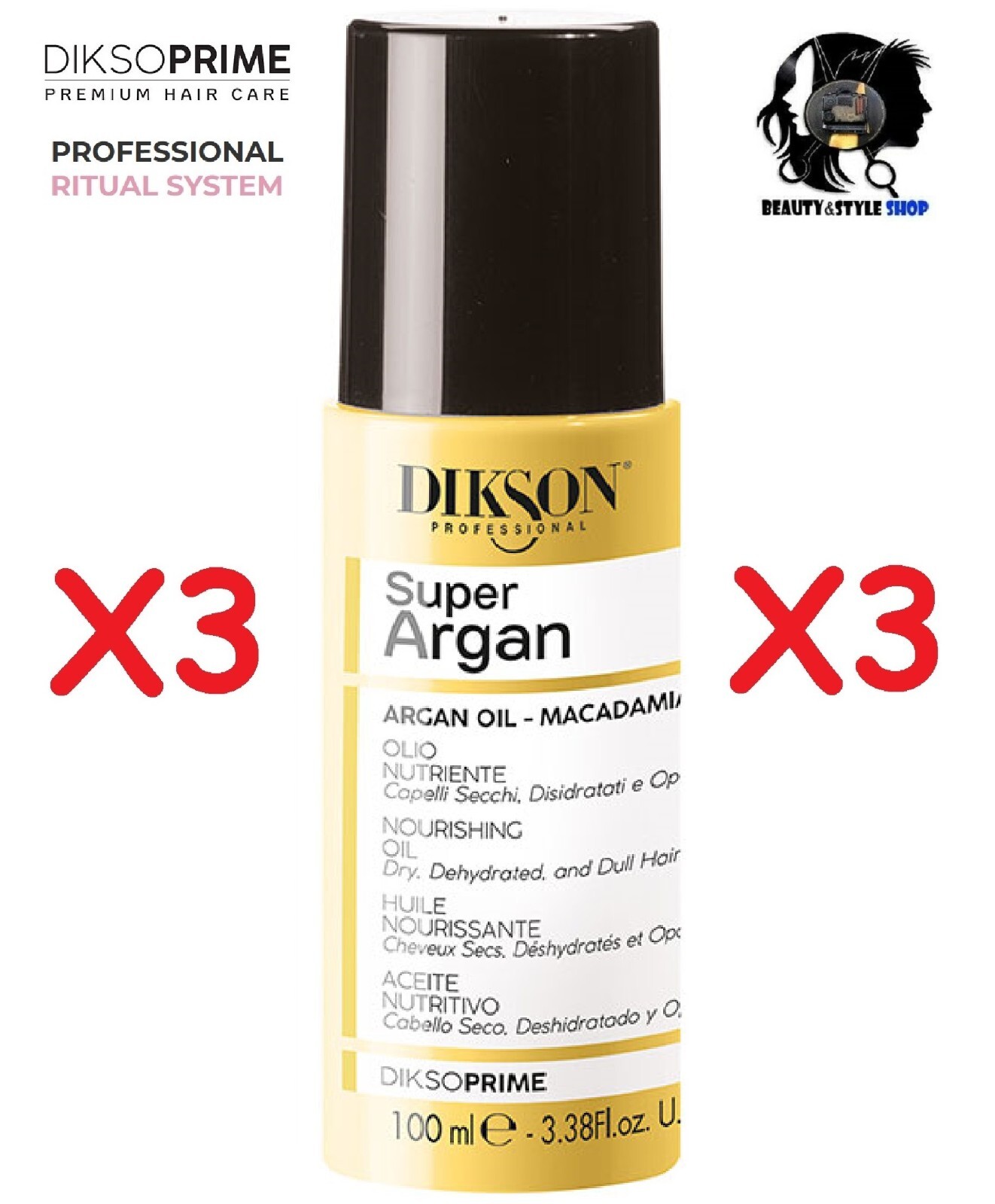 OLIO DI ARGAN PROFESSIONALE DIKSON PRIME SUPER ARGAN 3X100ML CAPELLI SECCHI