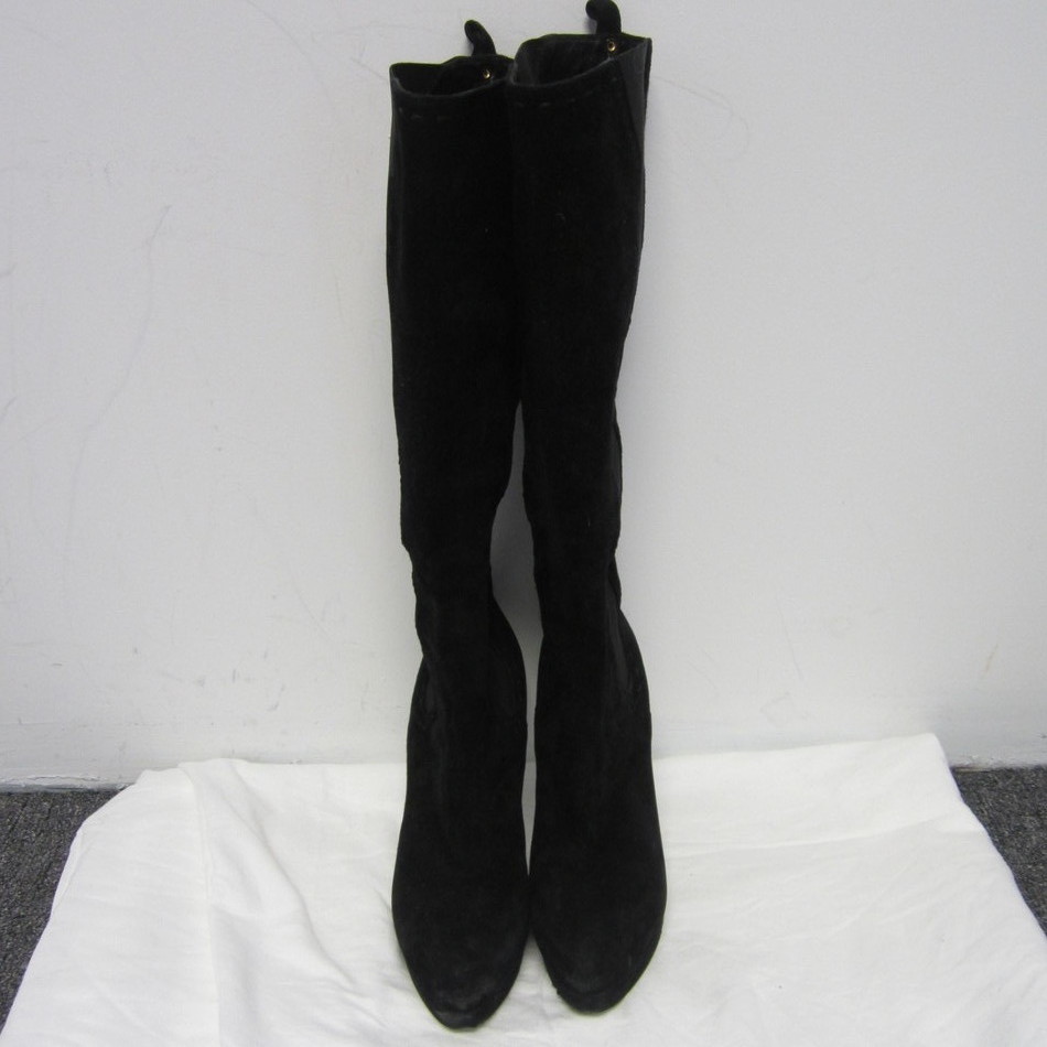 YVES SAINT LAURENT STIVALI AL GINOCCHIO NERI IN PELLE SCAMOSCIATA PLATEAU TAGLIA 38 5 8 5