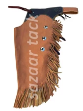 Western Leather Chinks Chaps For Horse Show Floral Tooled Yoke for Kid Men Women