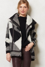 Plenty By Tracy Reese Wool Cozy Coat Knit Wool Blend Coat Black And White Sz L
