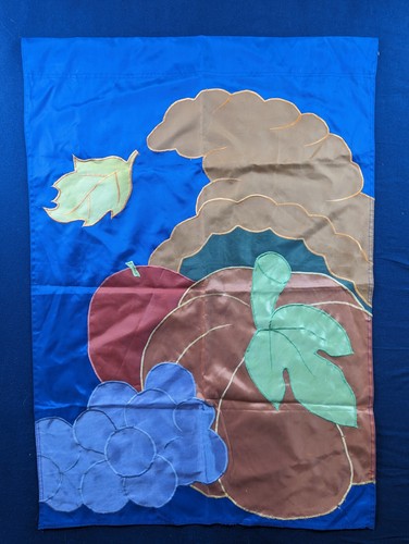 Outdoor House Flag Banner 28x39 Fall Autumn Harvest Pumpkin Leaves Cornucopia