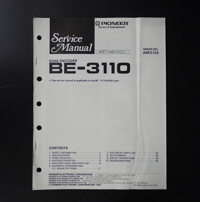 Original Pioneer BE-3110 Eggs Encoder Service Manual o11