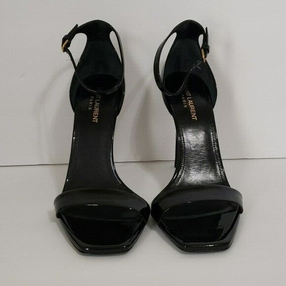 Nuovi sandali Saint Laurent in pelle verniciata nera ambra taglia 39 5 prezzo al pubblico $725