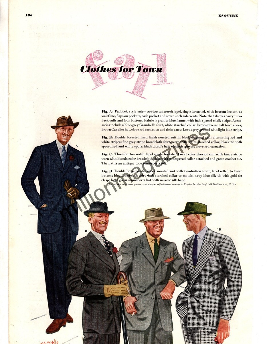 1939 Town suits - Paddock, three button; Double- original print Laurence  Fellows | eBay