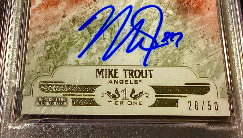 Mike Trout Autograph PSA Mint SP 2016 Topps Tier One 28/50 Serial Numbered Auto - Image 2 of 4
