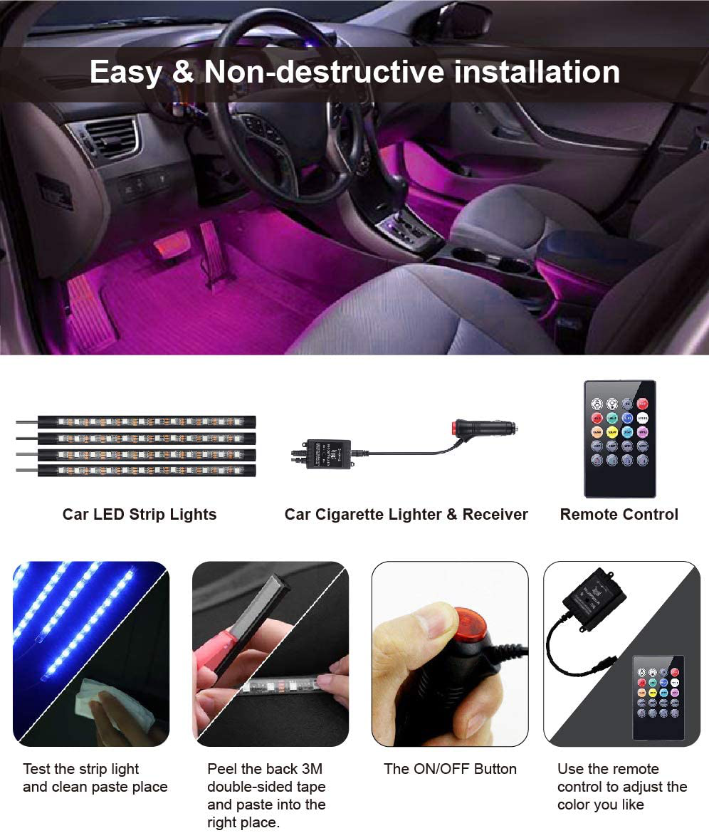luces interiores para carro multicolor sensor musica 4 barras led facil  instalar | eBay