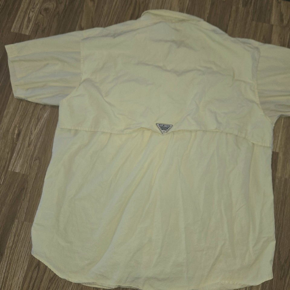 Columbia PFG Button Down Shirt Adult Medium Yellow Fishing Vented