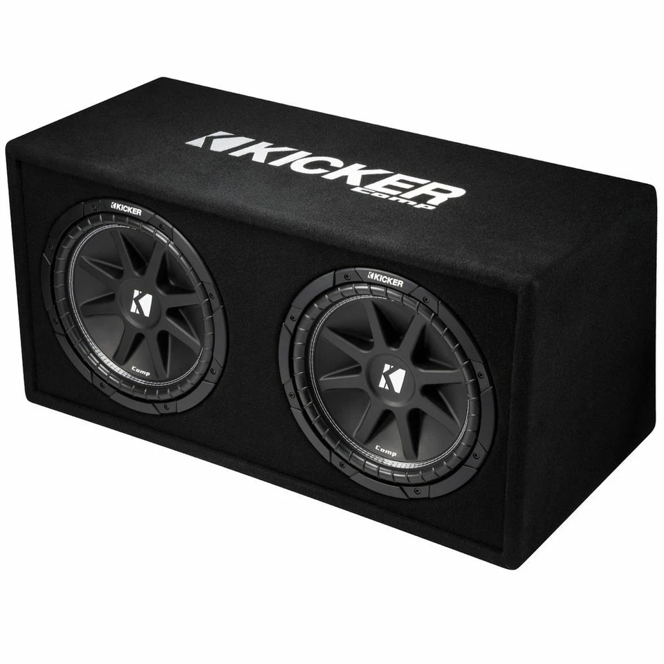 KICKER 43DC122 Dual 12" Subwoofers In Vented Sub Box Enclosure+Amplifier+Amp Kit - Image 2 of 4