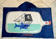 Pottery Barn Kids Hooded Towel Monogrammed Carson Pirate Ship Beach Lg 30  x48"