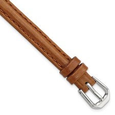8mm 6.75" Havana Smooth Leather Silver-tone Buckle Watch Band