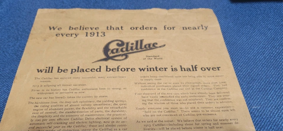 Póster auténtico extremadamente raro 1913 para concesionarios Cadillac en buen estado Foto 4 de 4