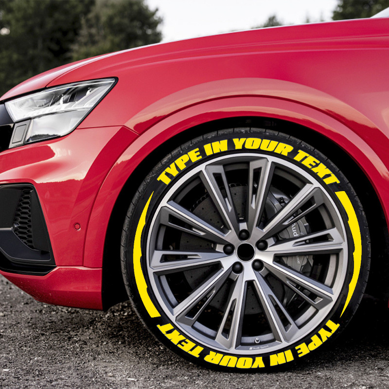 Taellページとなります☻ Yellow Custom Text Tire Lettering Sticker 1.06'' 14''-22
