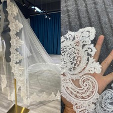 Luxury Shinny Bridal Cathedral Length Lace Edge Veil Cover Face with Free Comb