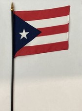New Puerto Rico Mini Desk Flag - Black Wood Stick Gold Top 4 X 6