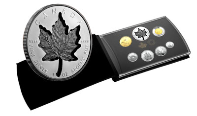   Canada 1 Oz Super Incuse $20 Dollars Rhodium Maple Leaf Coin Set, 2023