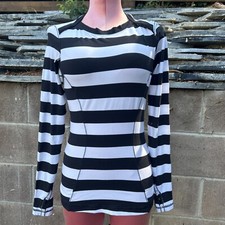 Lululemon Base Runner Long Sleeve Top Straightup Stripe Black White Women 6