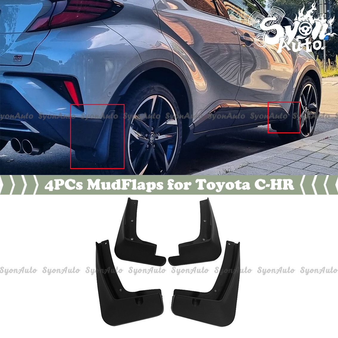 FITS 17-2023 TOYOTA CHR C-HR  DIRECT FIT BLACK PLASTIC MUD FLAP SPLASH GUARD SET