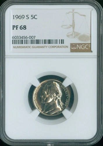 1969 S Jefferson Nickel NGC PF68 Quality