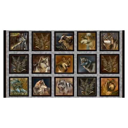 2.6 Yards Quilt Cotton Fabric - Quilting Treasures Majestic Wolves Squares