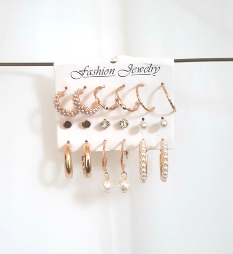 Goldtone Pierced Earrings Set of 9 Pairs (1) lever backs  (8) butterfly backs - Afbeelding 1 van 4