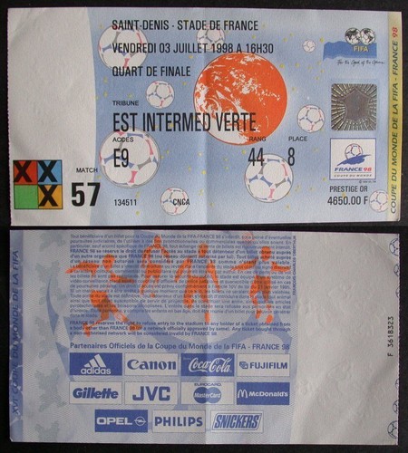 Lots Billet Finale Coupe Du Monde 2018 France – Rare – Souvenir France 1998