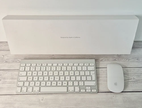 Genuine Apple Wireless Magic Keyboard & Mouse (A1314) - White/Silver -