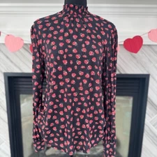 Ivy Ridge Poppy Floral Mock Neck Blouse Long Sleeve Medium
