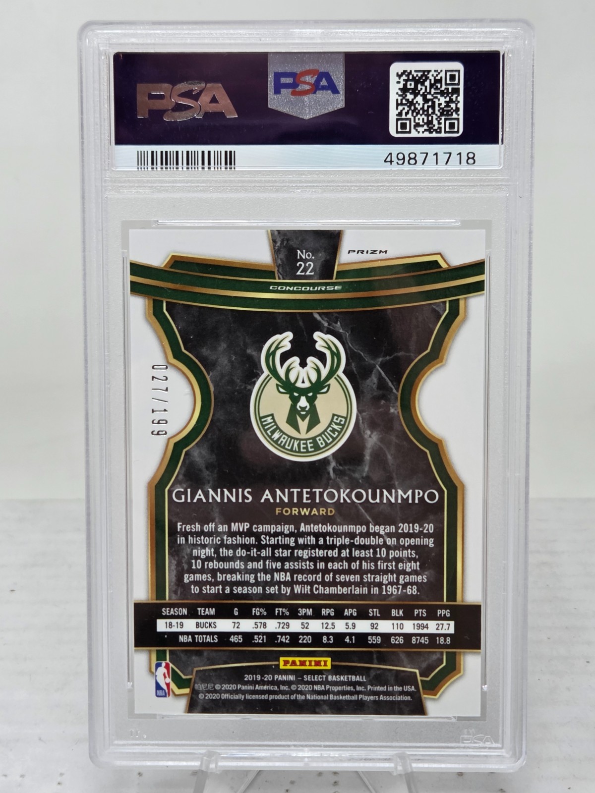 2019 Select Red Prizm Refractor G. ANTETOKOUNMPO CARD /199 PSA 10 GEM MINT