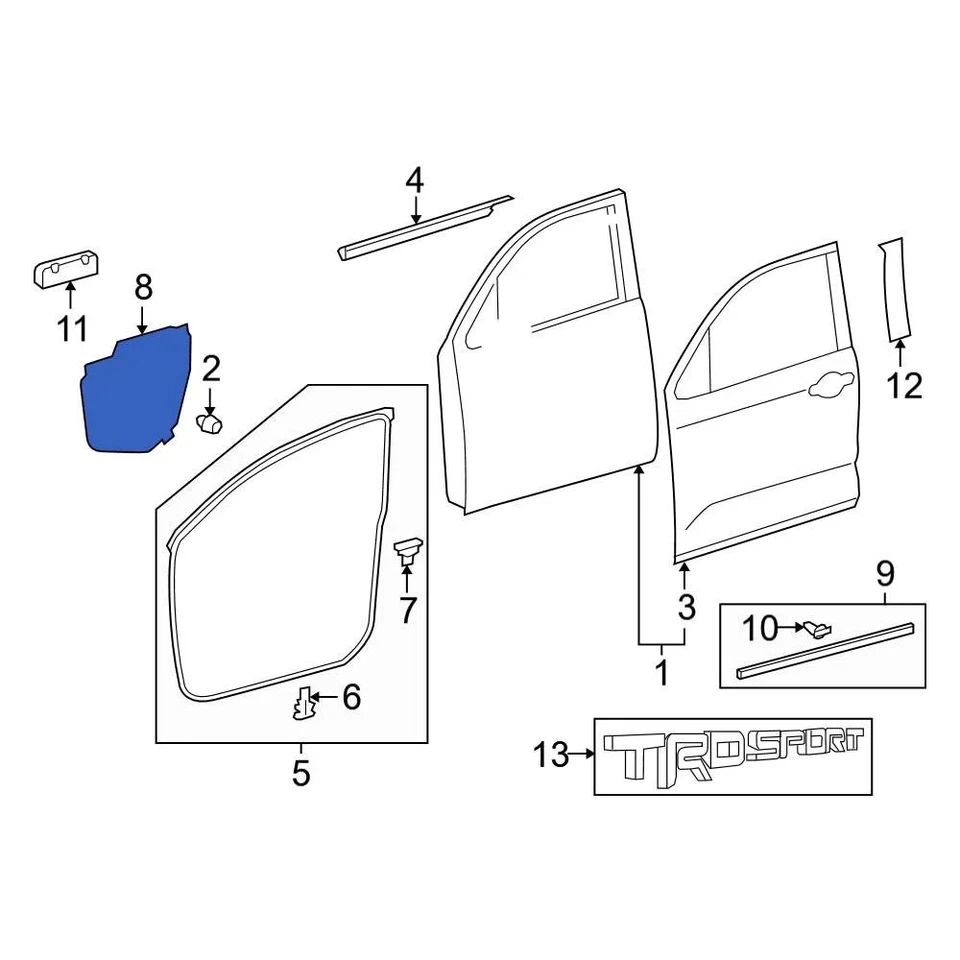 For Toyota Tundra 2007-2019 Toyota 678310C050 Front Right Door Water Deflector Foto 3 de 3