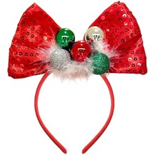 Christmas Bow Headband Bell Headbands Sparkly Bow Sequin Hairband Joyful Red