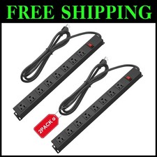 Metal Power Strip, Wall Mount Outlet, 8 Outlets, 6ft Cord