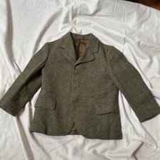 VTG 70  s KIDS GREEN WOOL HERRINGBONE JACKET SATIN LINING