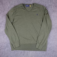 Polo Ralph Lauren Sweater Mens XL Olive Green Pima V Neck Pullover Knit Pony