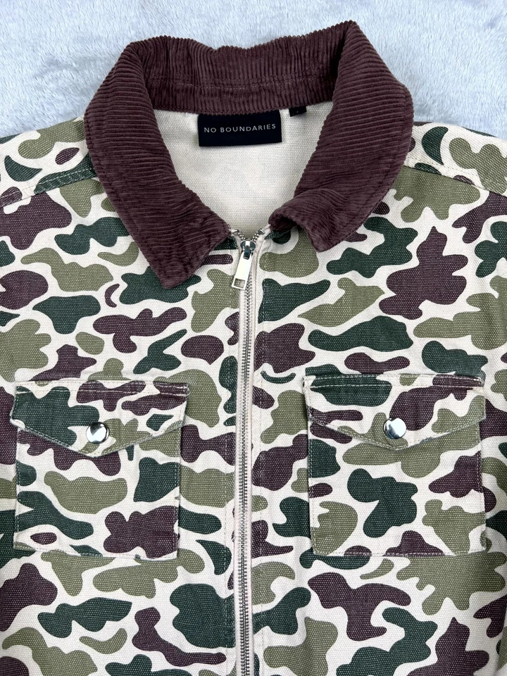 Винтажный Y2K без границ куртка маленький утка камуфляж зеленый холст вельвет сарай - Изображение 3 из 4