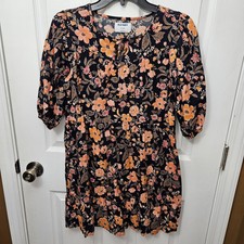 GIRLS OLD NAVY BLUE FLORAL 3/4 SLEEVE KNEE LENGTH DRESS SIZE XL 14-16 