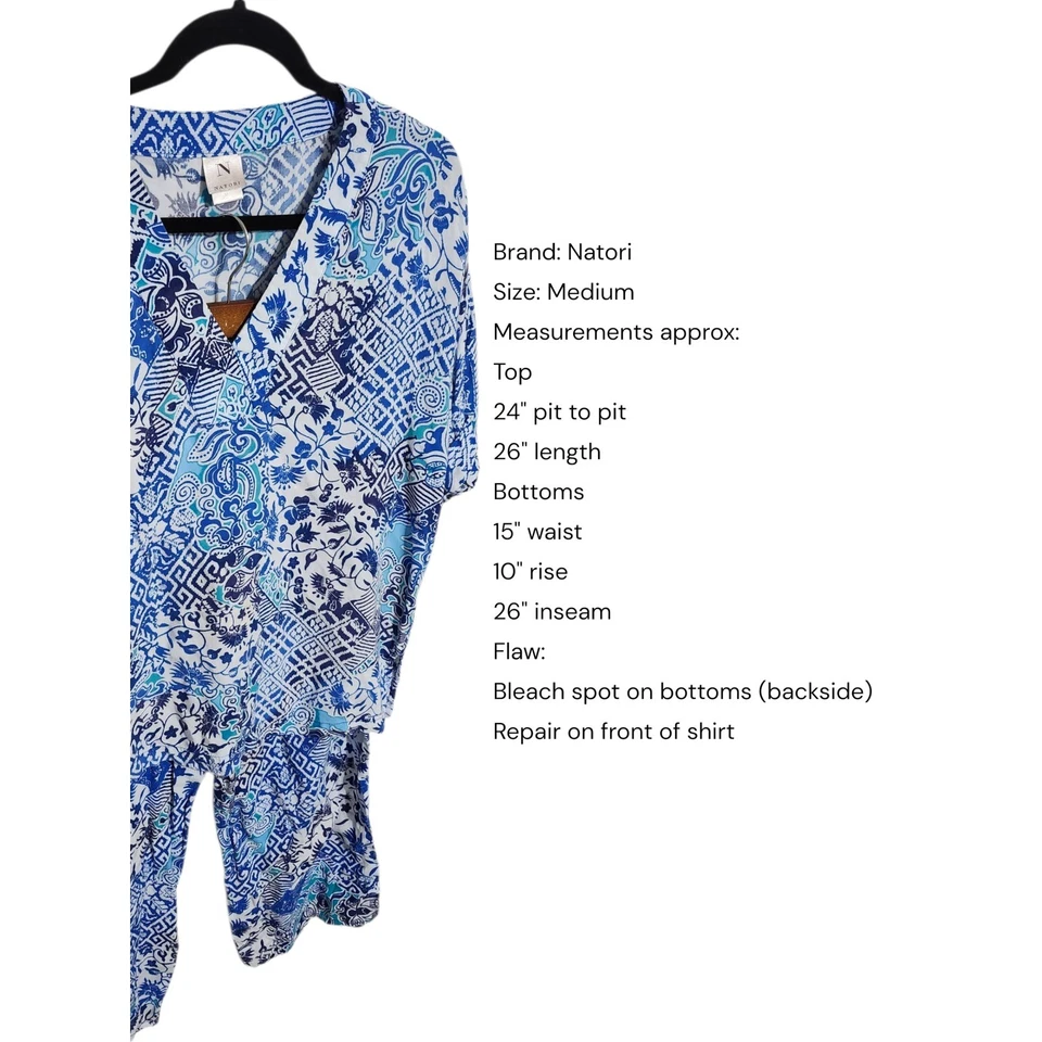 Conjunto de pijama de rayón estampado cachemir azul blanco Natori talla mediana Foto 3 de 4