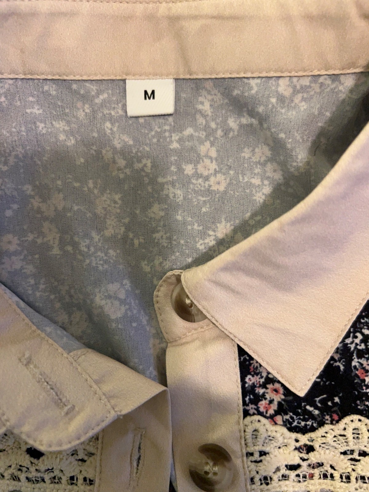 Boho Patchwork Floral Button Down Blouse Medium C… - image 5