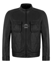 Men's Pebble Grain Leather Field Jacket Flap Pockets Classic Style Jacket