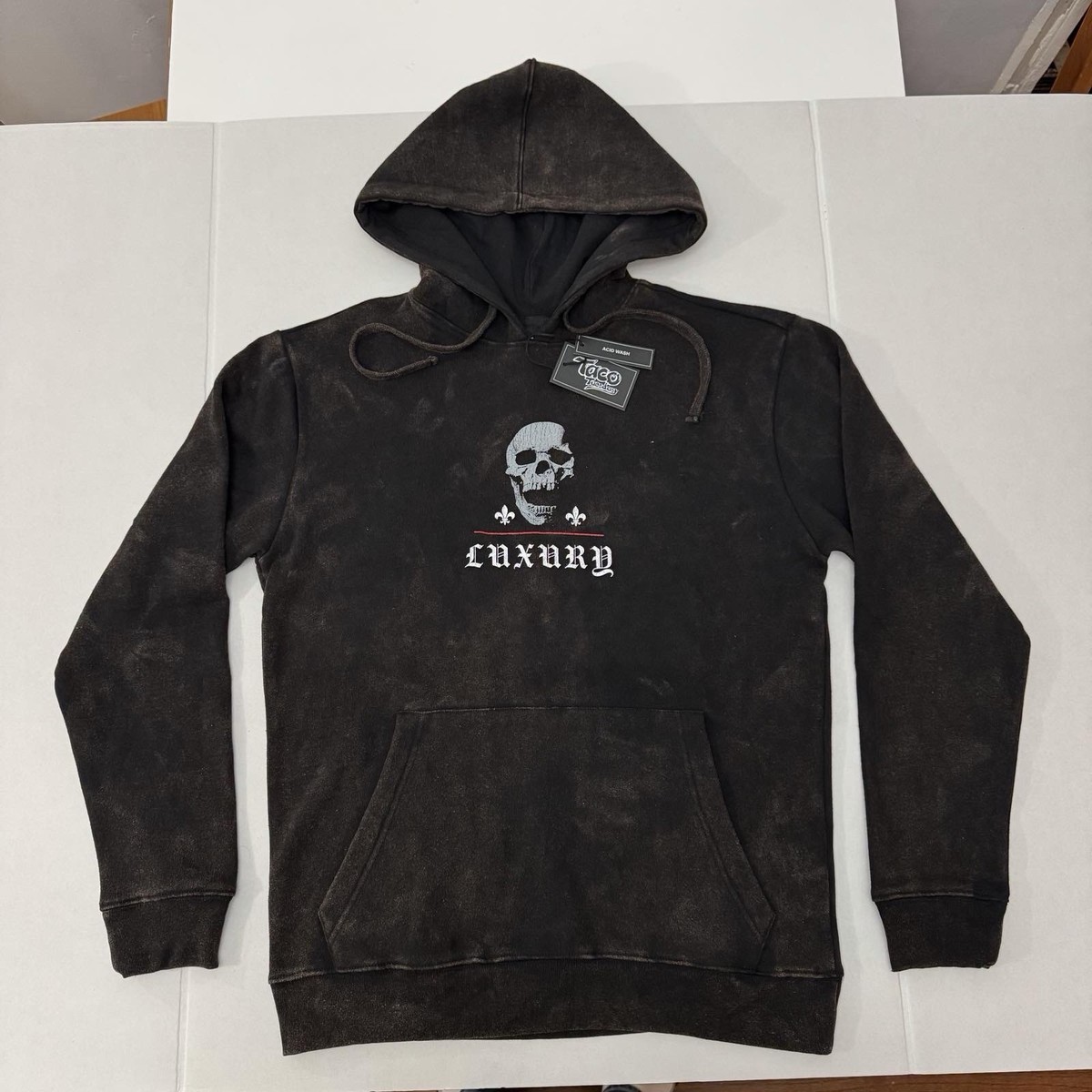 Taco Tuesday Luxury Skull Acid Wash Graphic Print Hoodie Black
