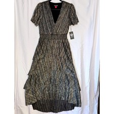 Vince Camuto Metallic Tiered Ruffle V Neck Short Sleeve Midi Dress Size S