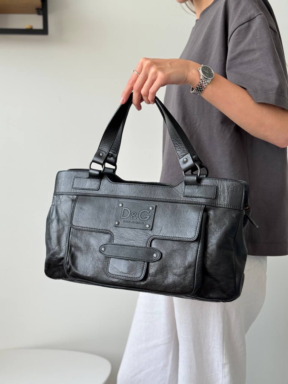 Dolce & Gabbana Black Leather Tote Shoulder Hand Bag Women’s Medium
